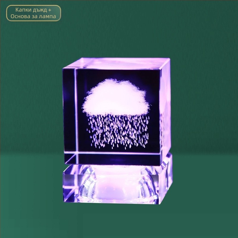 Кристално геометрично кубче с лазерно гравиран портрет на Буда Гуаньин, модерен минималистичен стил, подходящо за спалня