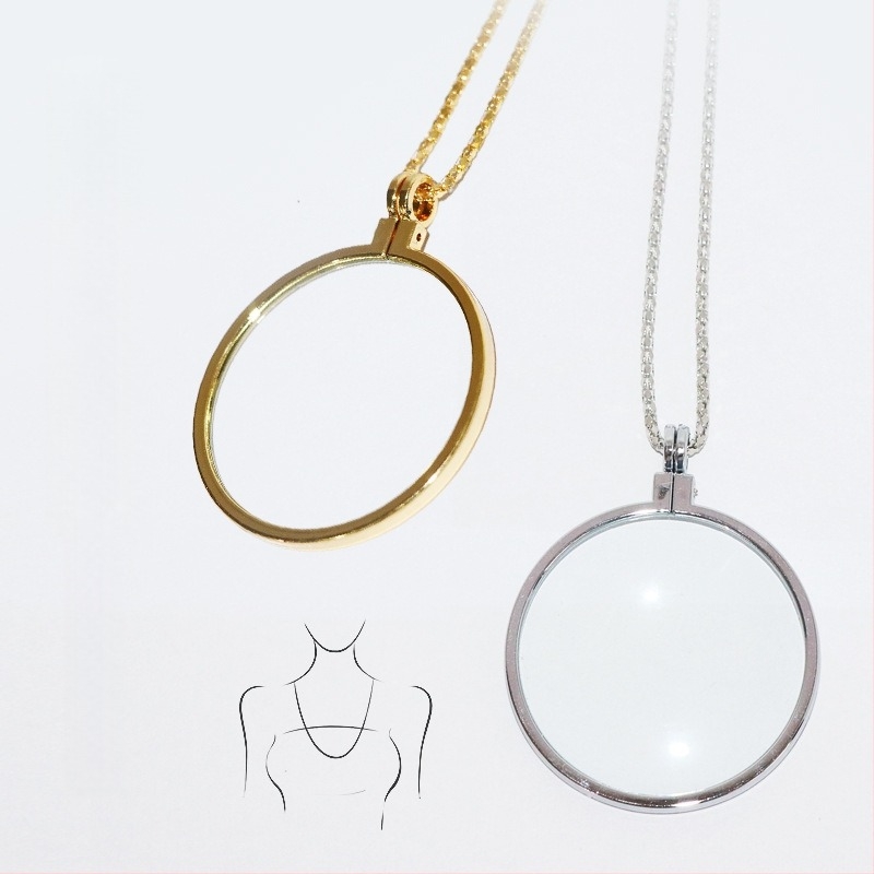 Колие лупа за четене, цинкова сплав и стъклена леща, 5x увеличение, диаметър лещи 40 мм, модел JHS360