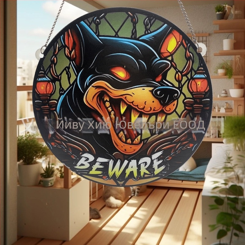 Huiyu акрилна украса за прозорец с рисунка на куче, модерен стил, печат