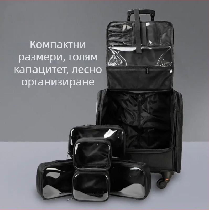 Професионална козметична кутия с дръжка за издърпване, голям капацитет, Oxford плат, цип за отваряне, за домашно съхранение