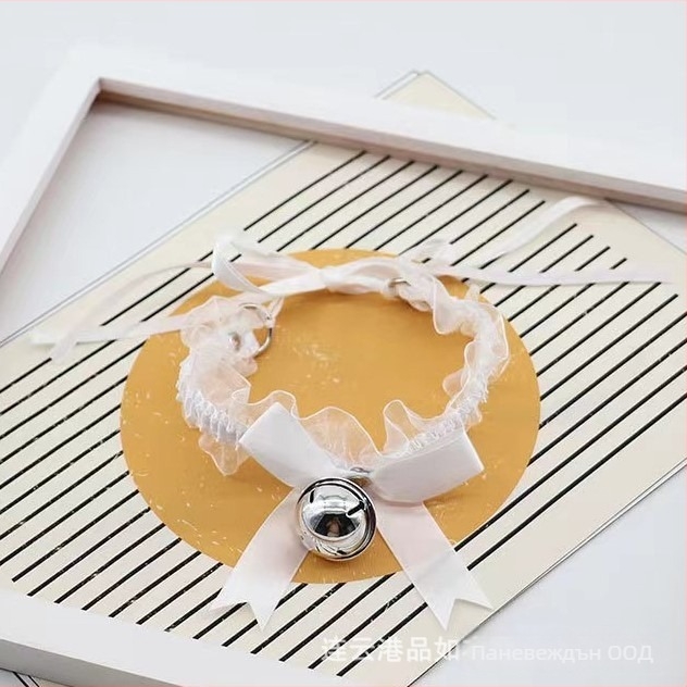 Чокър с дантела и звънче, панделка, имитирани перли, стил аниме