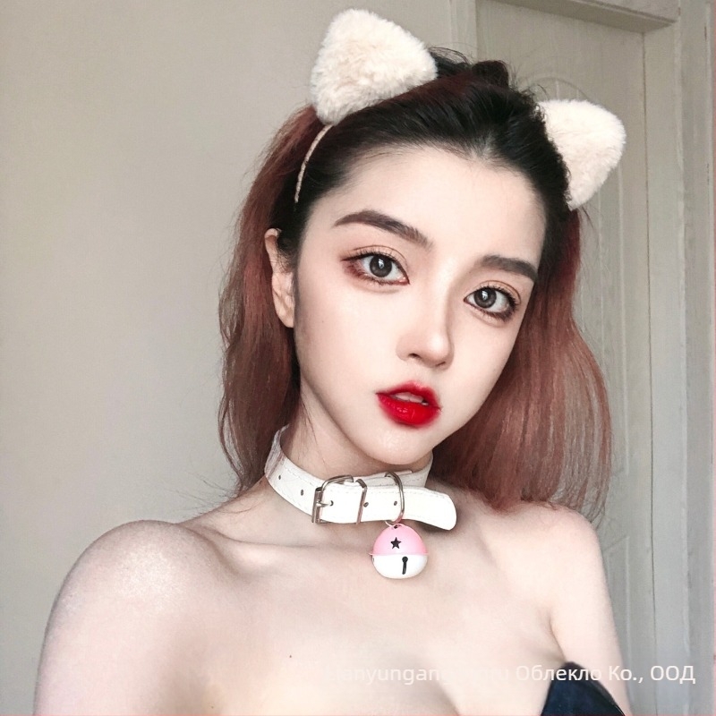 Чокър с дантела и звънче, панделка, имитирани перли, стил аниме