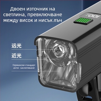 Светлина за предна част на велосипед за нощно каране – 10W LED, батерия 3000–4500 mAh, захранвана с батерия, обхват до 50 м, зарядно включено