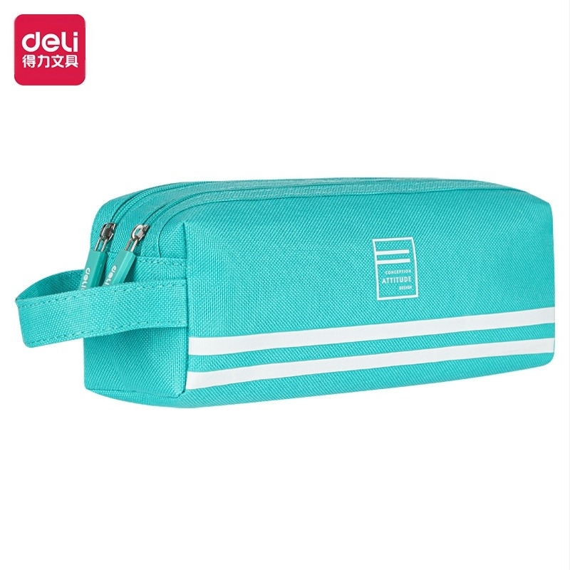 Deli двуслоен калъф за моливи от платно, голям капацитет, стил корейски, за ученици