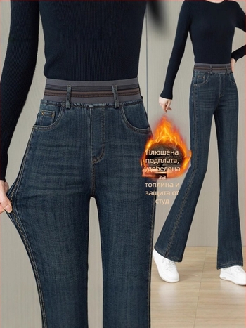 Дънкови дамски джинси boot-cut, висока талия, микроеластичен памук-еластан, леко разкроени крачоли, casual straight стил, есен-зима 2025, 70–80% памук, <30% еластан