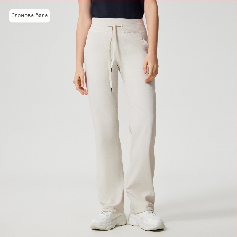 Дамски бързосъхнещи спортни панталони за бягане на открито, свободна кройка, талия със средна височина и шнур за стягане; плат: памучно-смесен с 95% найлон, подходящи за всички сезони