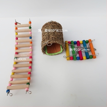 Дървен комплект от 3 части за малки животни: топло гнездо, люлка и стълба