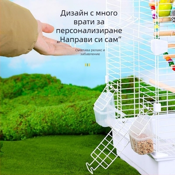 Голяма луксозна клетка за папагали – метална клетка в стил вила, с мотив тигрова кожа и перлено покритие за домашна употреба