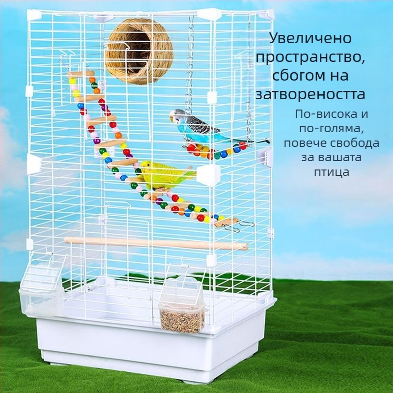 Голяма луксозна клетка за папагали – метална клетка в стил вила, с мотив тигрова кожа и перлено покритие за домашна употреба