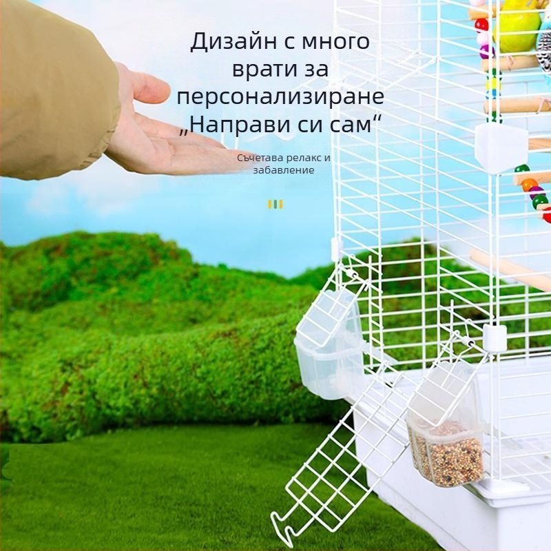 Голяма луксозна клетка за папагали – метална клетка в стил вила, с мотив тигрова кожа и перлено покритие за домашна употреба