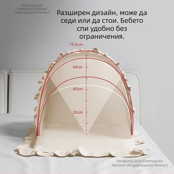 Леглова мрежа против комари за бебета, сгъваема канопа, с рамка от фибростъкло, подходяща за 0–1 година