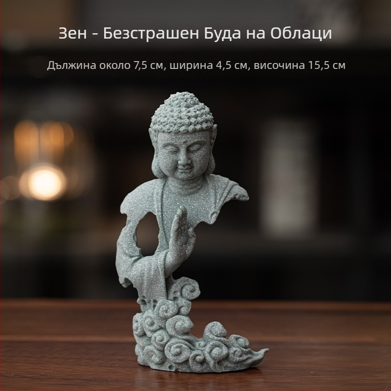 Чайно животно от пясъчник със зен мотиви и фигури Сун Укун и Татхагата, декоративна статуя за холна масичка.