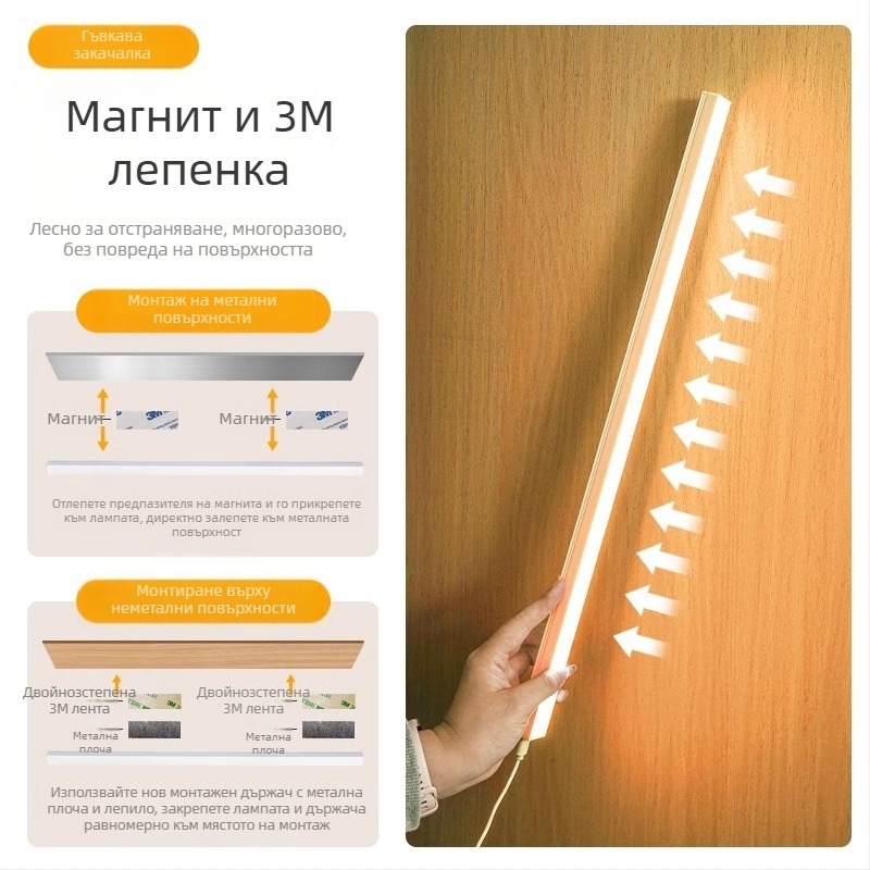LED лентова настолна лампа за общежитие, USB магнитно закрепване, защита на зрението, 220V вход