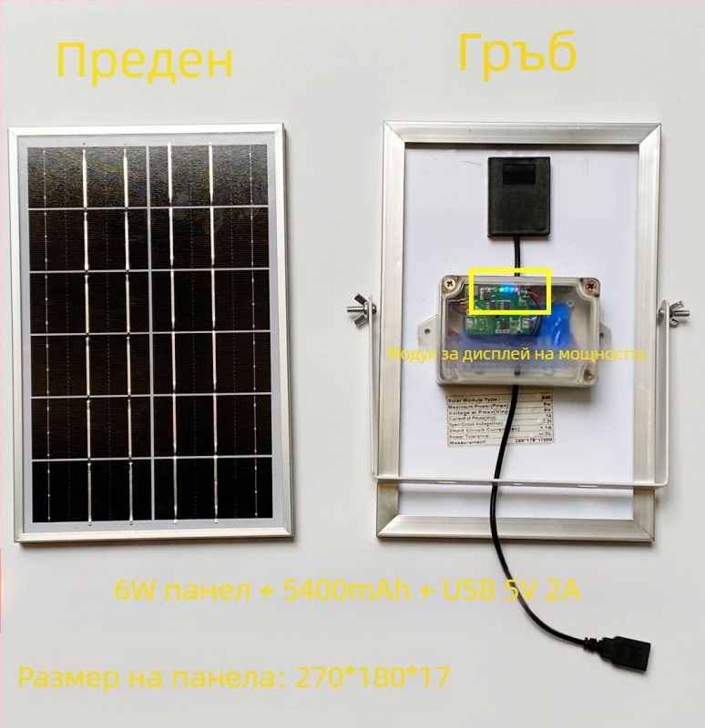 Слънчев панел за външно зареждане с двойни USB изходи, регулируем изход 5V/12V DC и захранване за съхранение на енергия