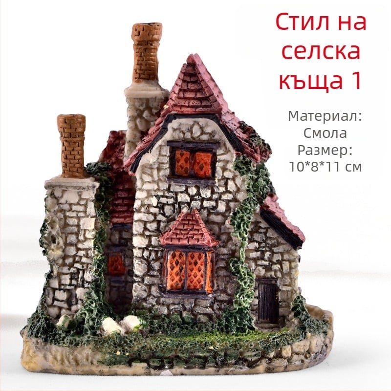 Смолена миниатюрна ландшафтна композиция със сукуленти, декоративна бонсай фигура и модел за декорация