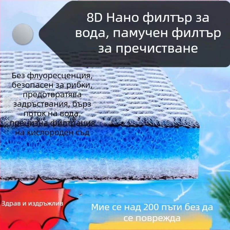 Аквариум филтър памук - без лепило, миещ се, висока плътност за пречистване, 8D филтър памук