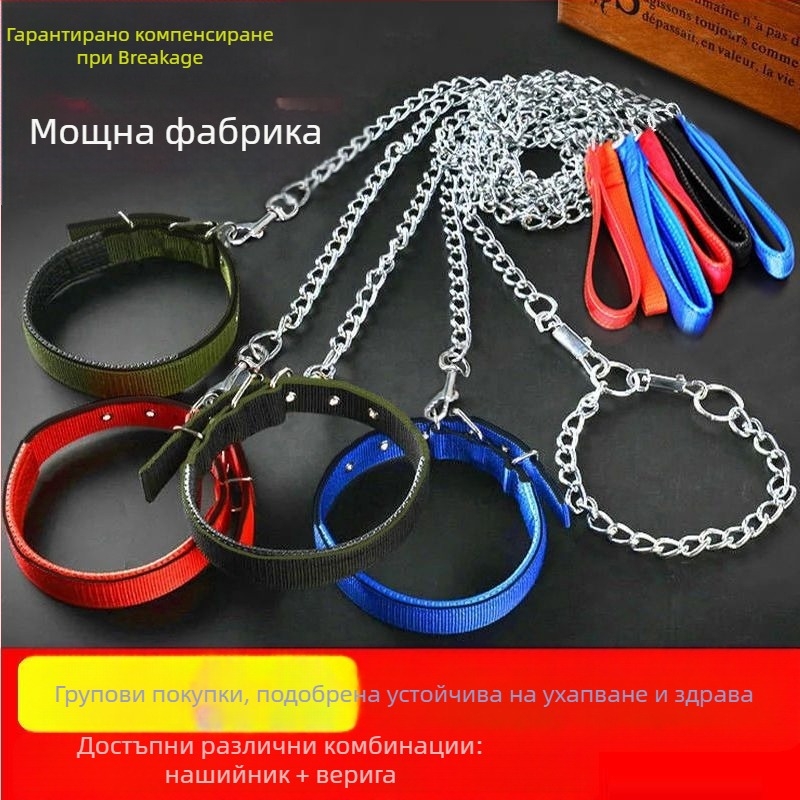 Кучешка каишка от желязна верига, устойчива на ухапвания, регулирана с автоматична катарама