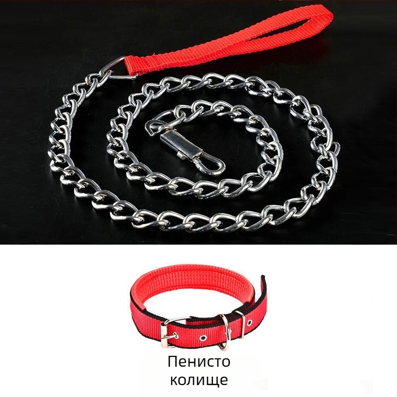 Кучешка каишка от желязна верига, устойчива на ухапвания, регулирана с автоматична катарама