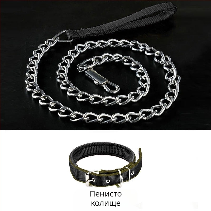 Кучешка каишка от желязна верига, устойчива на ухапвания, регулирана с автоматична катарама