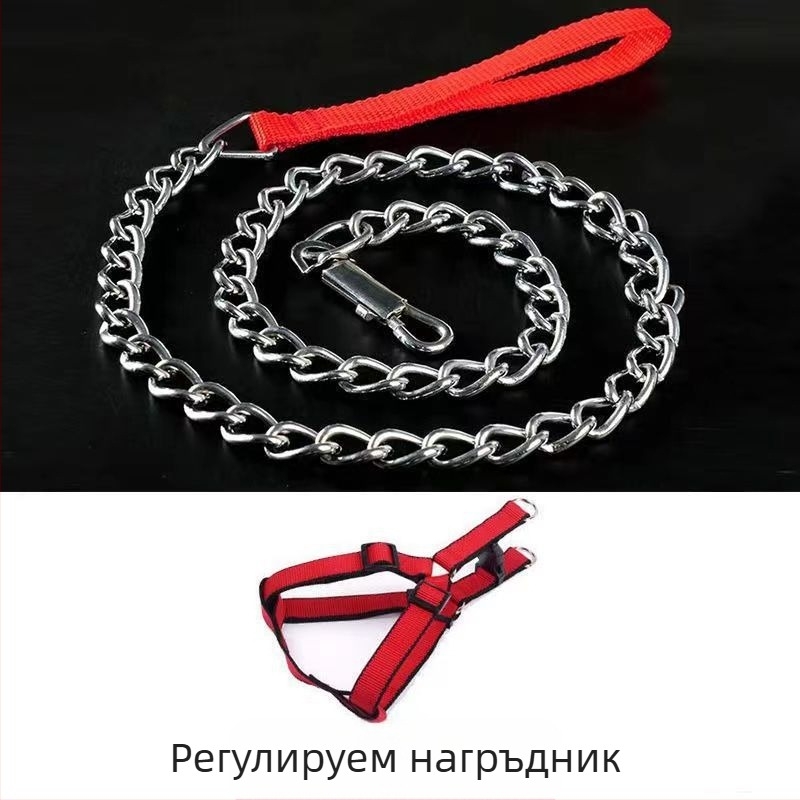 Кучешка каишка от желязна верига, устойчива на ухапвания, регулирана с автоматична катарама