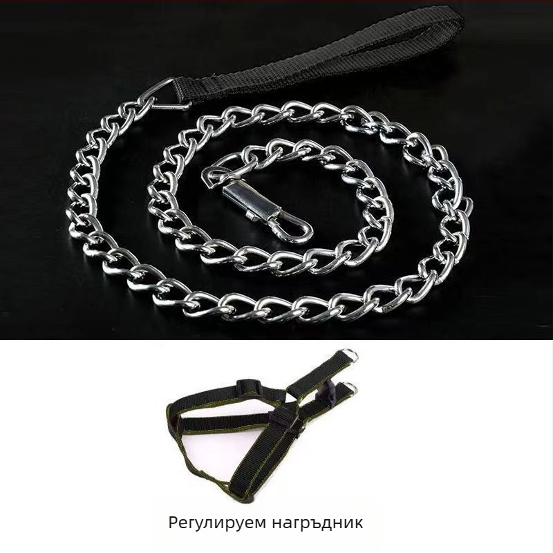Кучешка каишка от желязна верига, устойчива на ухапвания, регулирана с автоматична катарама