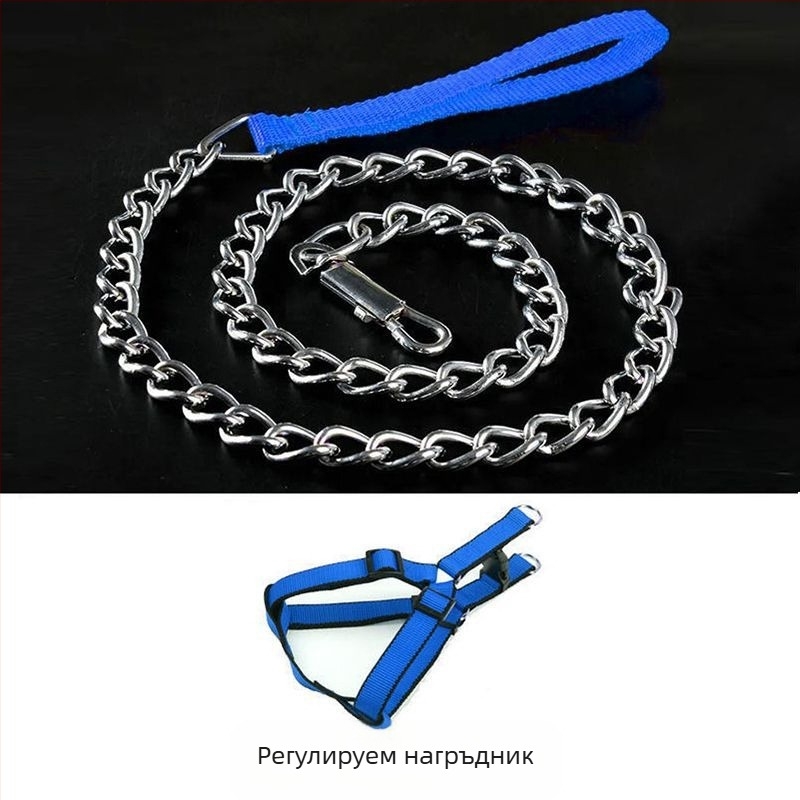 Кучешка каишка от желязна верига, устойчива на ухапвания, регулирана с автоматична катарама