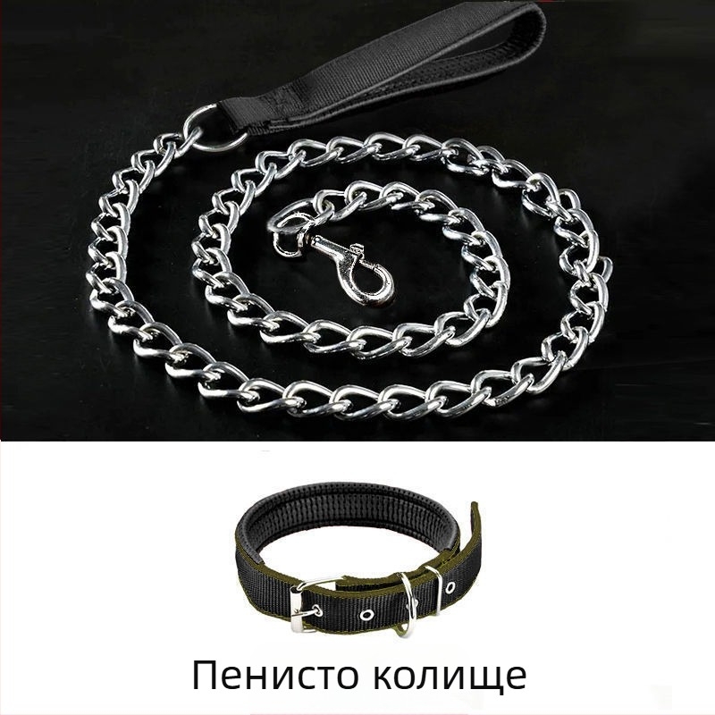 Кучешка каишка от желязна верига, устойчива на ухапвания, регулирана с автоматична катарама