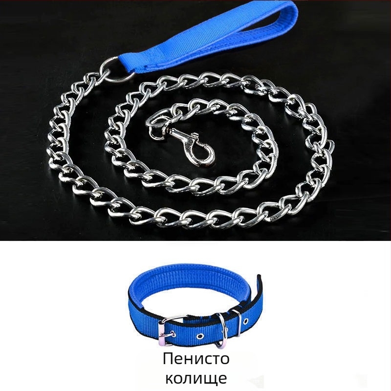 Кучешка каишка от желязна верига, устойчива на ухапвания, регулирана с автоматична катарама