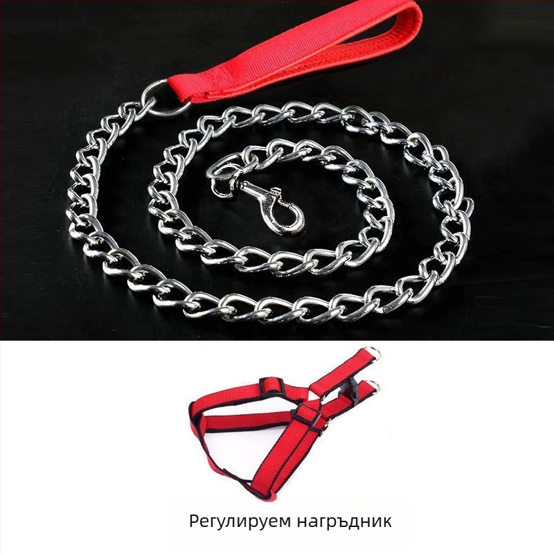 Кучешка каишка от желязна верига, устойчива на ухапвания, регулирана с автоматична катарама