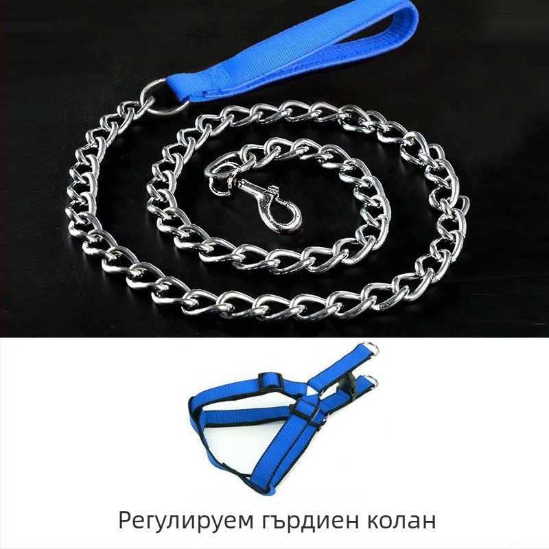Кучешка каишка от желязна верига, устойчива на ухапвания, регулирана с автоматична катарама