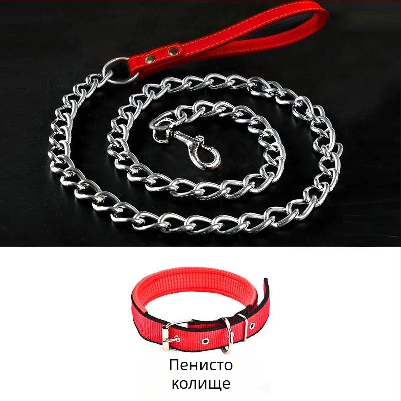 Кучешка каишка от желязна верига, устойчива на ухапвания, регулирана с автоматична катарама