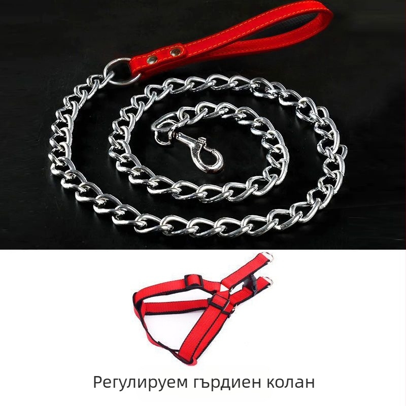 Кучешка каишка от желязна верига, устойчива на ухапвания, регулирана с автоматична катарама