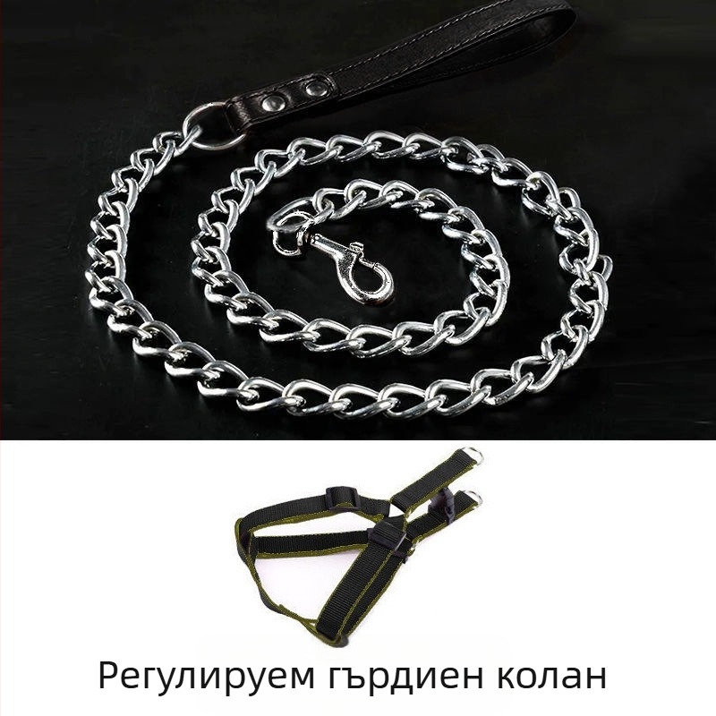 Кучешка каишка от желязна верига, устойчива на ухапвания, регулирана с автоматична катарама