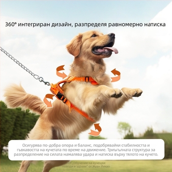 Оранжева регулируема нагрудно-гръбна яка за големи кучета с масажна подплата, подходяща за златен ретривър — за външни разходки