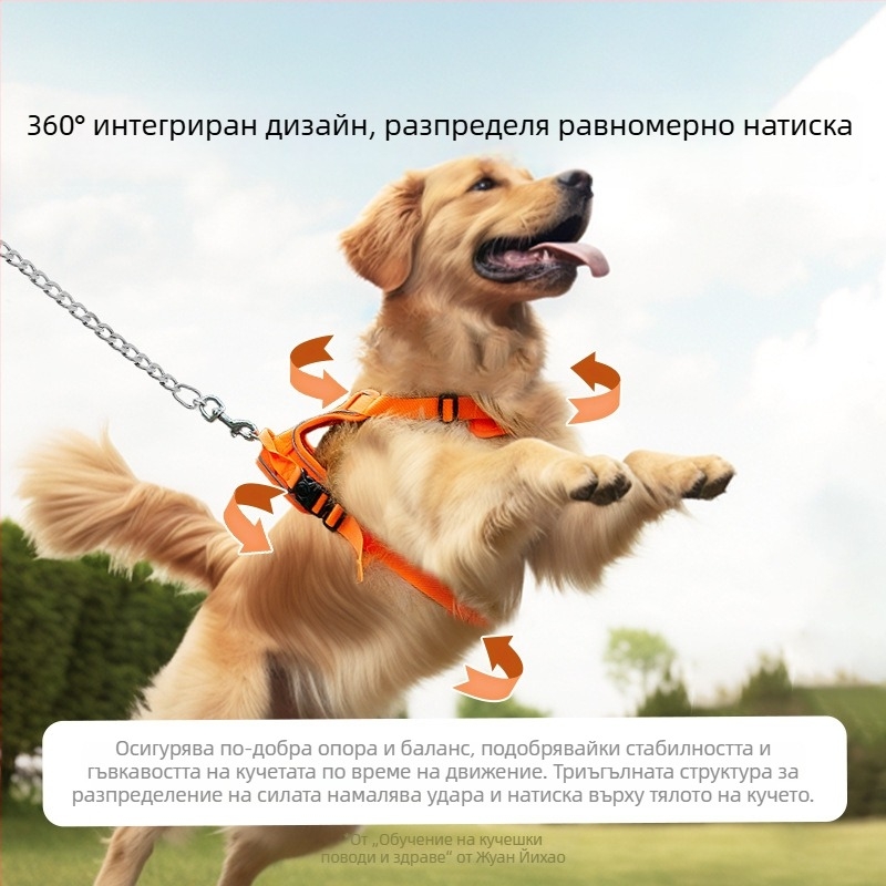 Оранжева регулируема нагрудно-гръбна яка за големи кучета с масажна подплата, подходяща за златен ретривър — за външни разходки