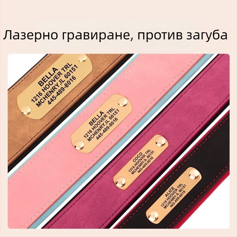 Удължен нашийник за кучета с гравировка и таг за кучета, за средни и големи породи, повод за белгийска овчарка Малинуа