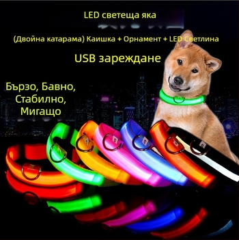 LED светещ каиш за кучета, найлонов, размери XS–XL, за нощно осветление