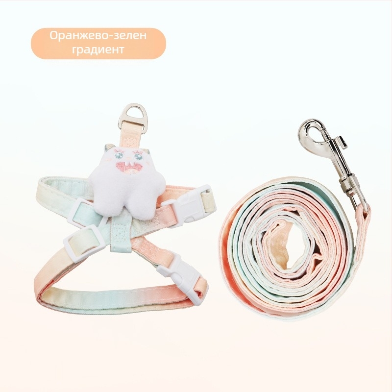 Котешки шлейф за разходки - неразтеглящ се, регулируема презрамка, тракционен ремък за котки, материал: найлоново въже с метални и ABS закопчалки