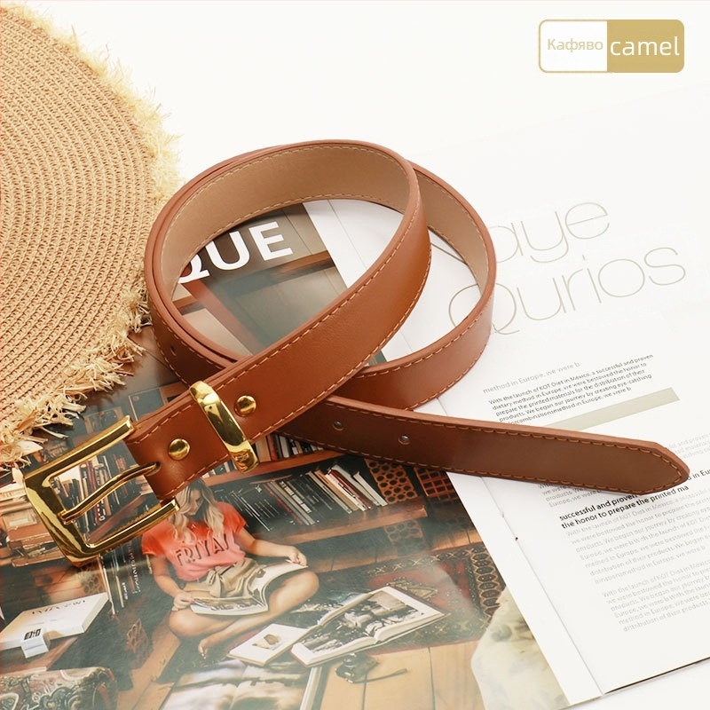 Женски колан - имитационна кожа, сплавна щифтова катарама, ширина 2,8 см, електроплатирано покритие, универсален стил