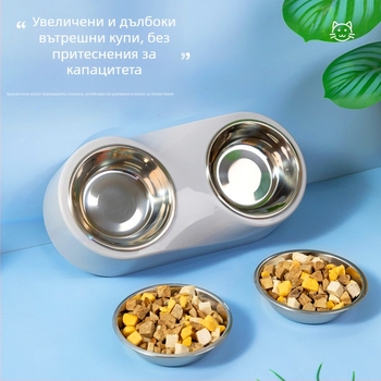 Pipitao котешка купа – двойна купа за храна и вода, ABS + неръждаема стомана, за котки, против преобръщане