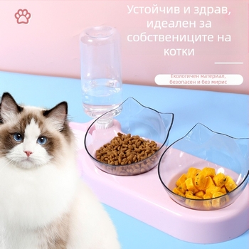 3-в-1 купа за котки и кучета с автоматично пиене на вода и защита от разливи, материал PP+PC