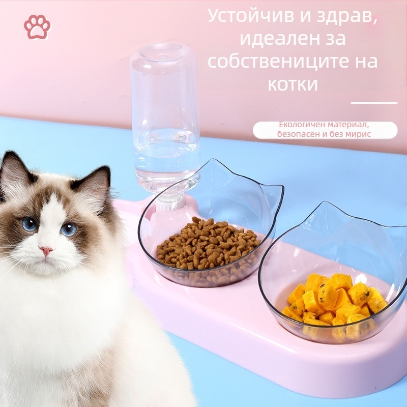 3-в-1 купа за котки и кучета с автоматично пиене на вода и защита от разливи, материал PP+PC
