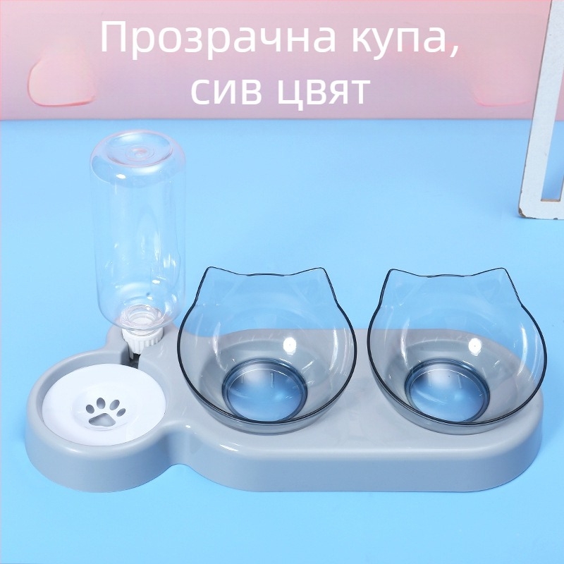 3-в-1 купа за котки и кучета с автоматично пиене на вода и защита от разливи, материал PP+PC