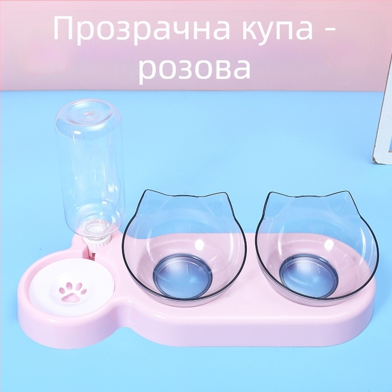 3-в-1 купа за котки и кучета с автоматично пиене на вода и защита от разливи, материал PP+PC