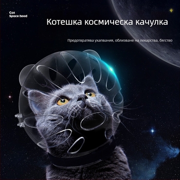 Котешка качулка за глава с елизабетова яка – антиоблизваща, монохромен модел, PET материал, карикатурен стил
