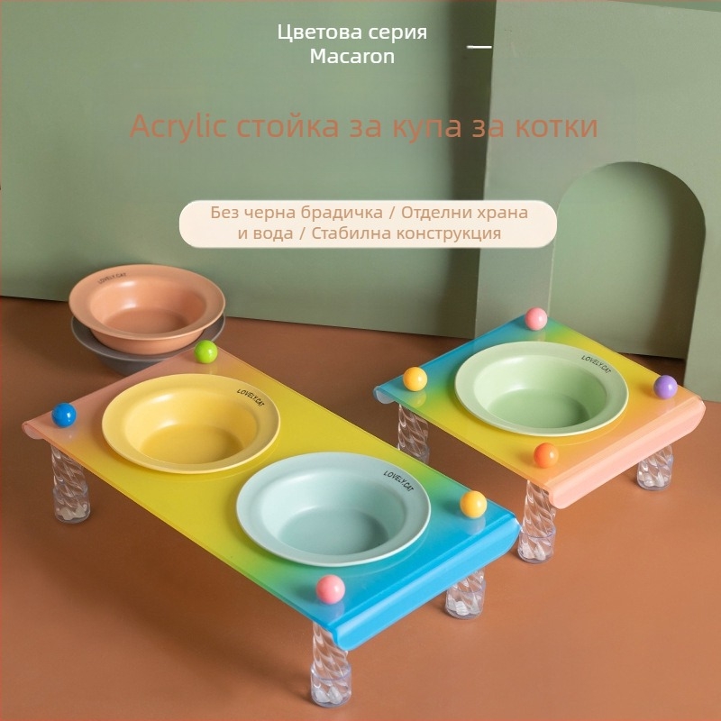 Shuoying Котешка купа — керамична купа с акрилна поставка, двойна купа, висок под, UFO дизайн, съвместима със системи за автоматично хранене