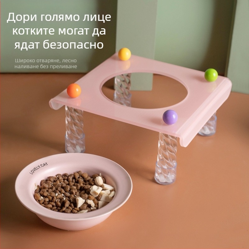 Shuoying Котешка купа — керамична купа с акрилна поставка, двойна купа, висок под, UFO дизайн, съвместима със системи за автоматично хранене