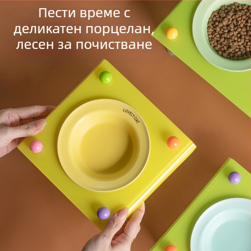 Shuoying Котешка купа — керамична купа с акрилна поставка, двойна купа, висок под, UFO дизайн, съвместима със системи за автоматично хранене
