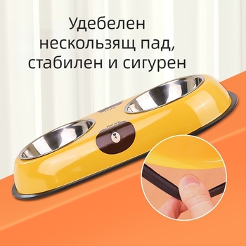 Стоманена двойна купа за домашни любимци с интегриран дизайн, антипреобръщане и автоматично хранене, Seven Oh