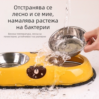 Стоманена двойна купа за домашни любимци с интегриран дизайн, антипреобръщане и автоматично хранене, Seven Oh
